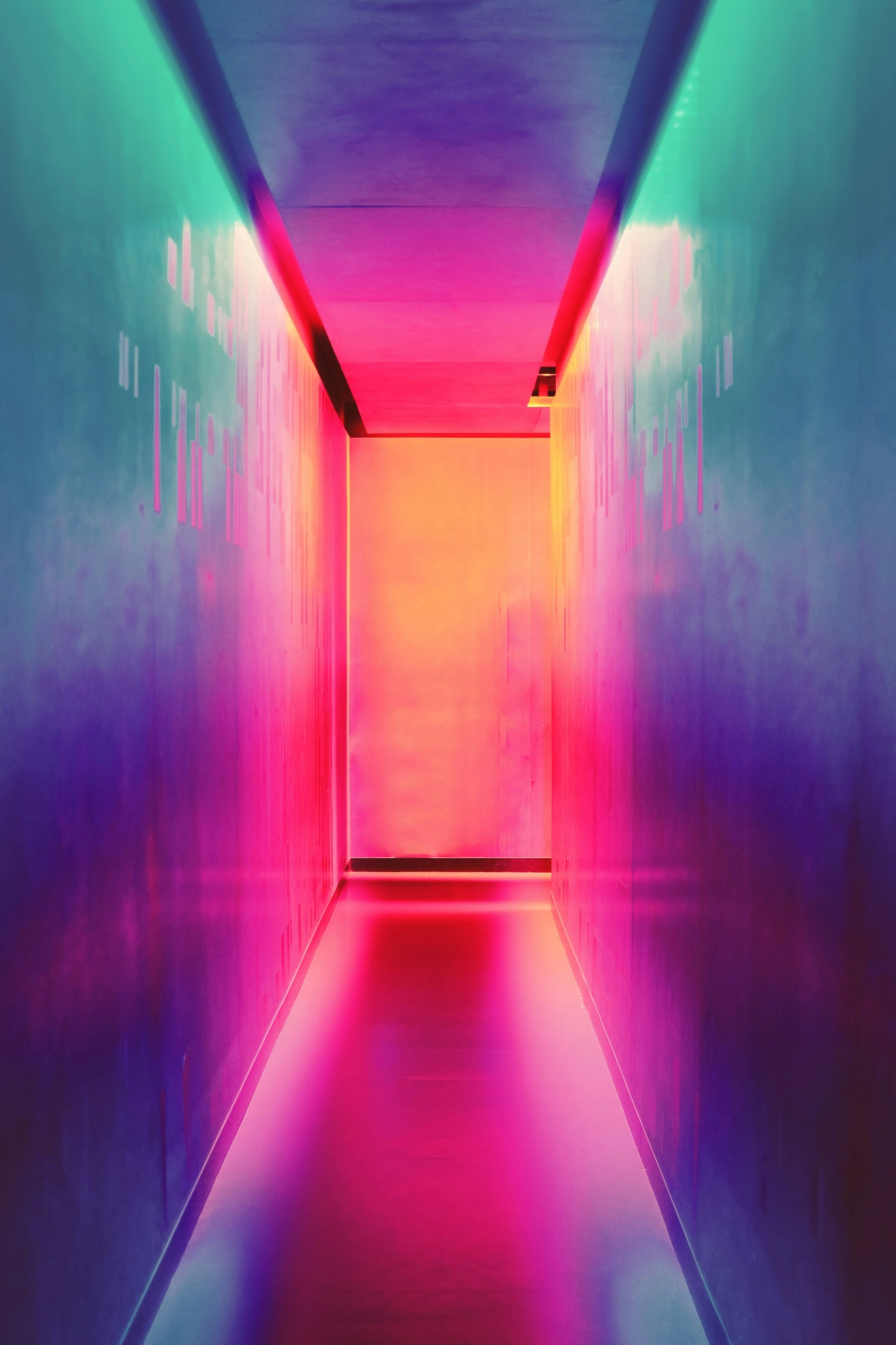 Neon-lit corridor at night